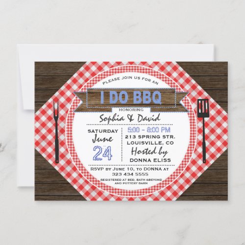 Rustic Wood Gingham I DO BBQ Couples Shower Invitation