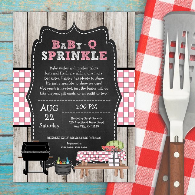 Rustic Wood Girl Baby Q Sprinkle, BBQ baby shower Invitation (Creator Uploaded)