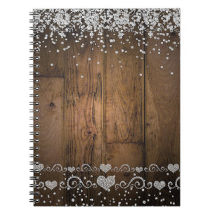 Rustic Wood Glam Diamonds Glitter Wedding Planner Notebook