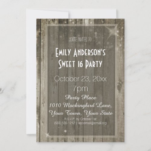 Rustic Wood Glamour Sweet 16 Birthday Invitation