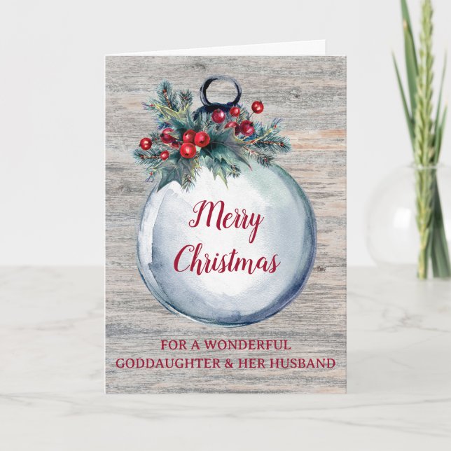 Rustic Wood Goddaughter and Her Husband Christmas Card (Front)