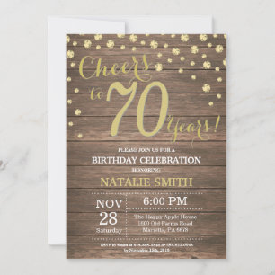 Rustic Wood Gold 70th Birthday Diamond Invitation