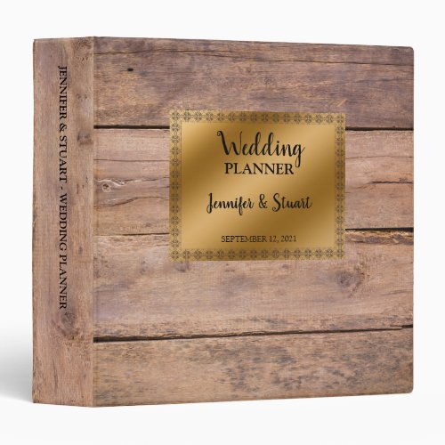 Rustic wood gold bride groom Wedding planner 3 Ring Binder