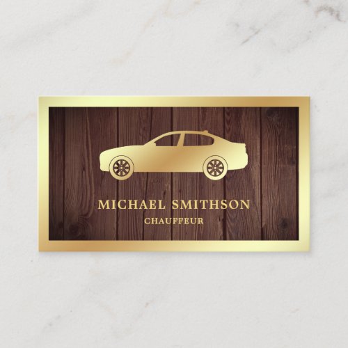 Rustic Wood Gold Car Professional Chauffeur Business Card