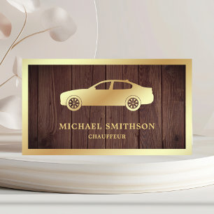 Rustic Wood Gold Car Professional Chauffeur Business Card