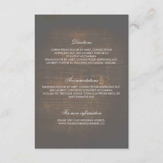 Rustic Wood Gold Confetti Wedding Details Enclosure Card (Front)