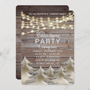 Rustic wood gold corporate Christmas party Invita Invitation