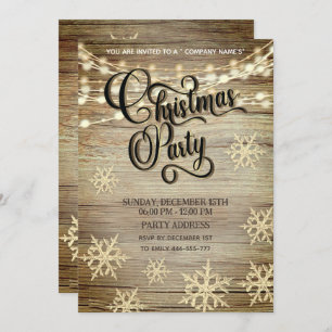 Rustic wood gold corporate Christmas party Invitation
