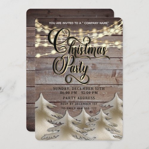 Rustic wood gold  corporate Christmas party  Invitation