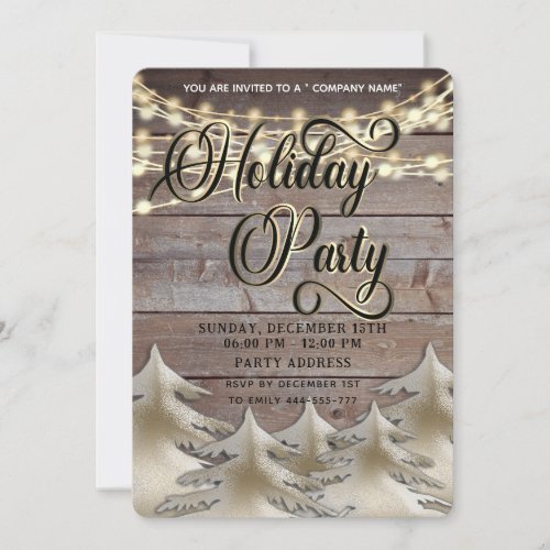 Rustic wood gold  corporate Holiday party  Invitation