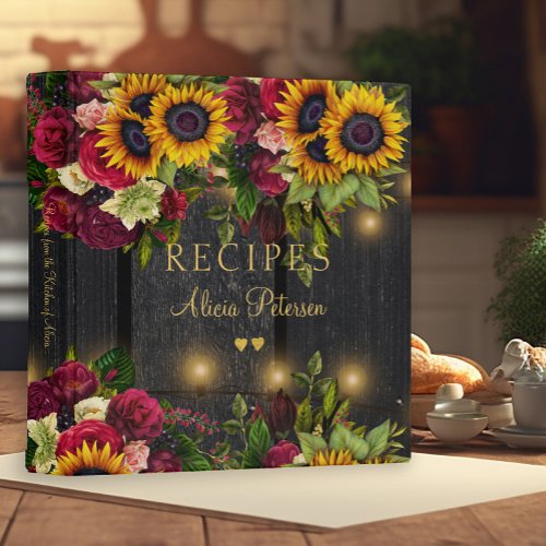 Rustic wood gold floral bridal shower recipes 3 ring binder