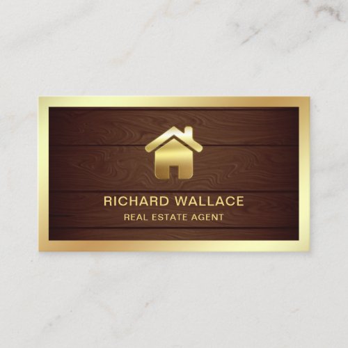 Rustic Wood Gold Foil Home Logo Real Estate Agent Business Card