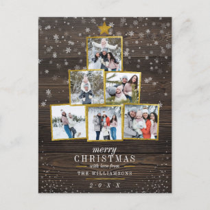 Rustic Wood & Gold Foil Photo Tree Christmas Holiday Postcard
