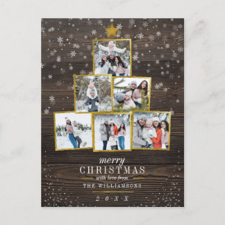 Rustic Wood & Gold Foil Photo Tree | Christmas Holiday Postcard
