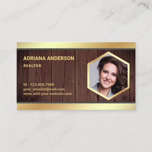 Rustic Wood Gold Foil Real Estate Photo Realtor Business Card