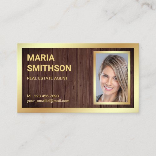 Rustic Wood Gold Foil Real Estate Realtor Photo Business Card