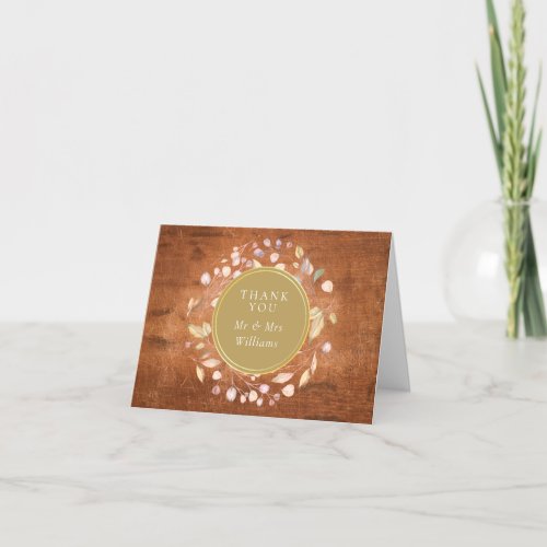 Rustic Wood Gold Foliage Wedding Thank You Card