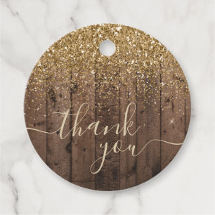 Rustic Wood Gold Glitter Thank You Favor Tags