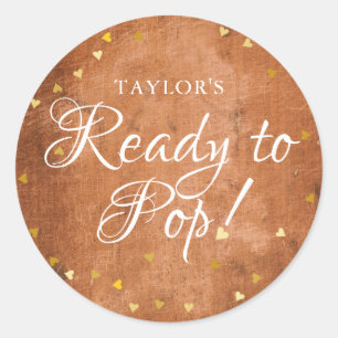 Rustic Wood Gold Hearts Ready to Pop Classic Round Sticker