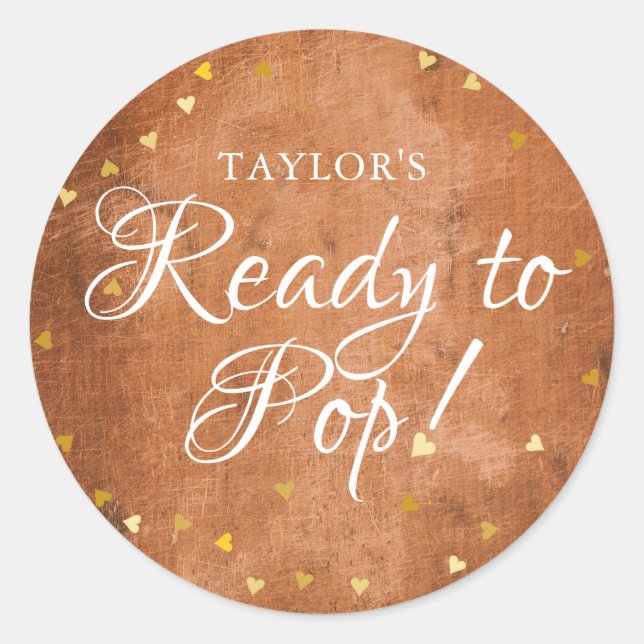 Rustic Wood Gold Hearts Ready to Pop Classic Round Sticker (Front)