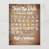 Rustic Wood Gold Love Heart Calendar Save the Date Announcement Postcard (Front)