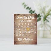 Rustic Wood Gold Love Heart Calendar Save the Date Announcement Postcard (Standing Front)