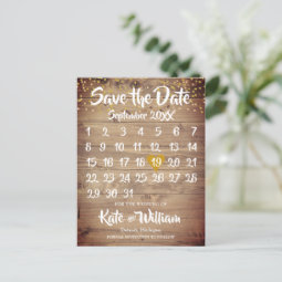 Rustic Wood Gold Love Heart Calendar Save the Date Announcement ...