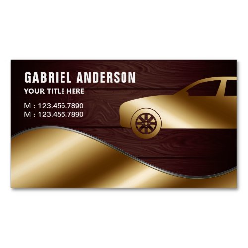 Rustic Wood Gold Luxury Car Hire Chauffeur Business Card Magnet