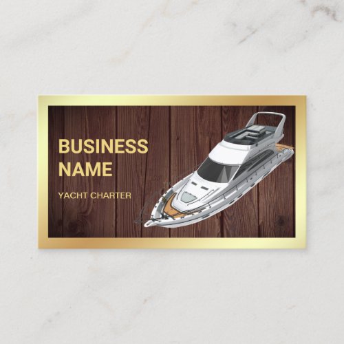 Rustic Wood Gold Luxury Yacht Charter Business Card