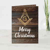 Rustic Wood Gold Masonic Christmas Cards