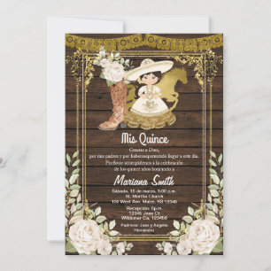 Rustic Wood Gold Mexican Charro Miss Quince Invitation