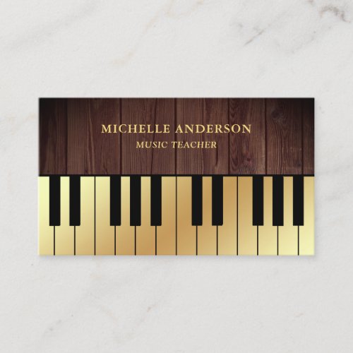Rustic Wood Gold Piano Keyboard Teacher Pianist Business Card