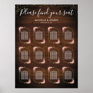 Rustic Wood Gold Pink Floral Wedding Seating Chart