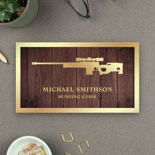 Rustic Wood Gold Sniper Rifle Gun Shop Gunsmith Business Card