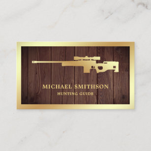 Rustic Wood Gold Sniper Rifle Gun Shop Gunsmith Business Card