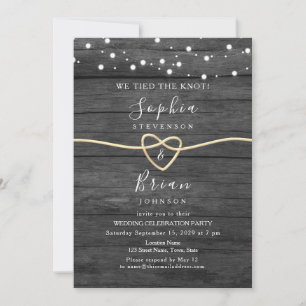 Rustic Wood Gold String Lights Wedding Reception Invitation