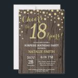 Rustic Wood Gold Surprise 18th Birthday Diamond Invitation<br><div class="desc">Surprise 18th Birthday Invitation with Rustic Wood and Gold Glitter Diamond Background. Country Vintage Retro. Gold Confetti. Adult Birthday. Male Men or Women Birthday. For further customization,  please click the "Customize it" button and use our design tool to modify this template.</div>
