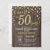 Rustic Wood Gold Surprise 50th Birthday Diamond