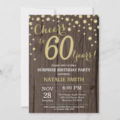 Rustic Wood Gold Surprise 60th Birthday Diamond