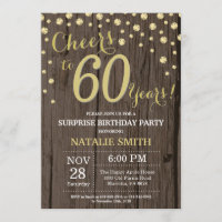 Rustic Wood Gold Surprise 60th Birthday Diamond