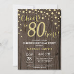 Rustic Wood Gold Surprise 80th Birthday Diamond Invitation<br><div class="desc">Surprise 80th Birthday Invitation with Rustic Wood and Gold Glitter Diamond Background. Country Vintage Retro. Gold Confetti. Adult Birthday. Male Men or Women Birthday. For further customization,  please click the "Customize it" button and use our design tool to modify this template.</div>