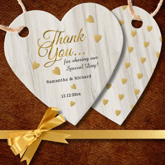 Rustic Wood Gold Thank You Heart Wedding    Favor Tags