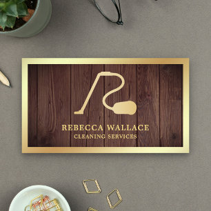Rustic Wood Gold Vacuum Cleaner Cleaning Services Business Card