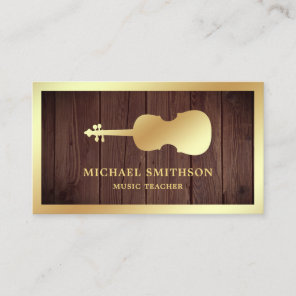 Rustic Wood Gold Violin Music Teacher Violinist Business Card