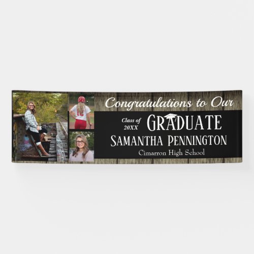 Rustic Wood Graduation Class of 2021 Photo Collage Banner