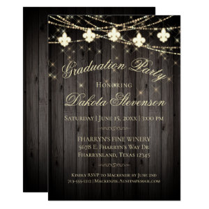 Rustic Wood Graduation Party | Fleur de Lis Lights Invitation