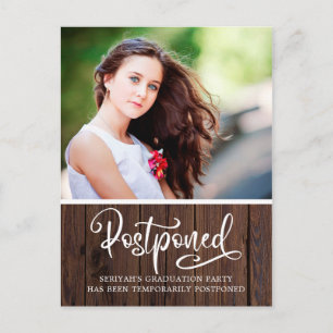 Rustic Wood Graduation Party Postponement Postcard