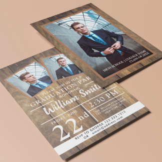 Rustic Wood Graduation Party With 3 Photos Invitat Invitation