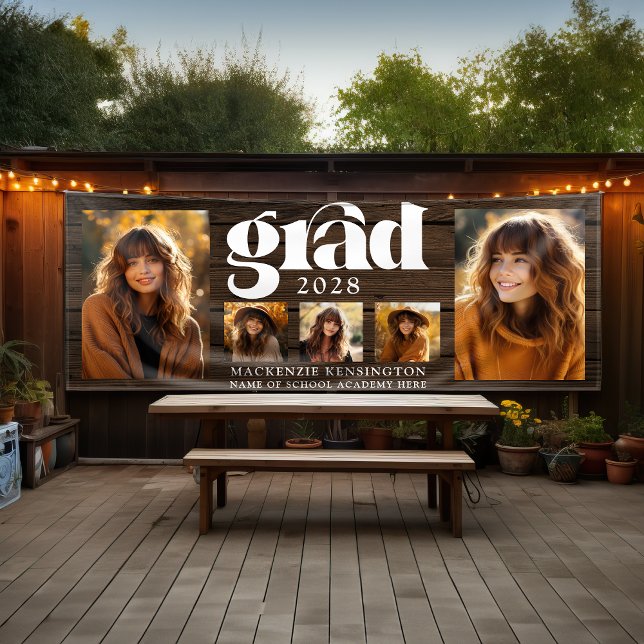 Rustic Wood Graduation Photo Collage  Banner (Rustic Wood Graduation Photo Collage Banner)