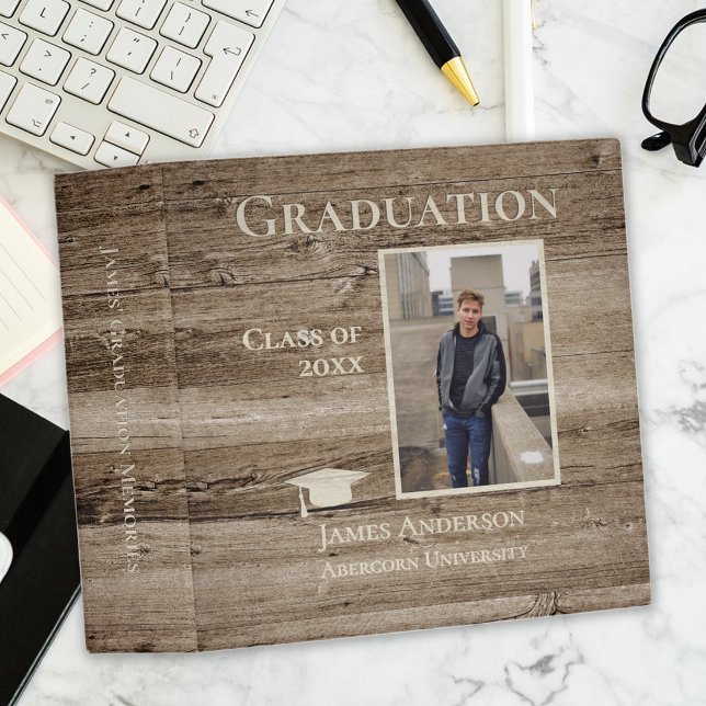 Rustic Wood Graduation Photo Scrapbook Album 3 Ring Binder (Creator Uploaded)